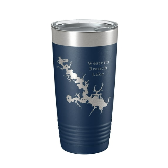 Western Branch Lake Reservoir Map Tumbler Travel Mug Insulated Laser Engraved Coffee Cup Suffolk Virginia 20 oz Navy Blue