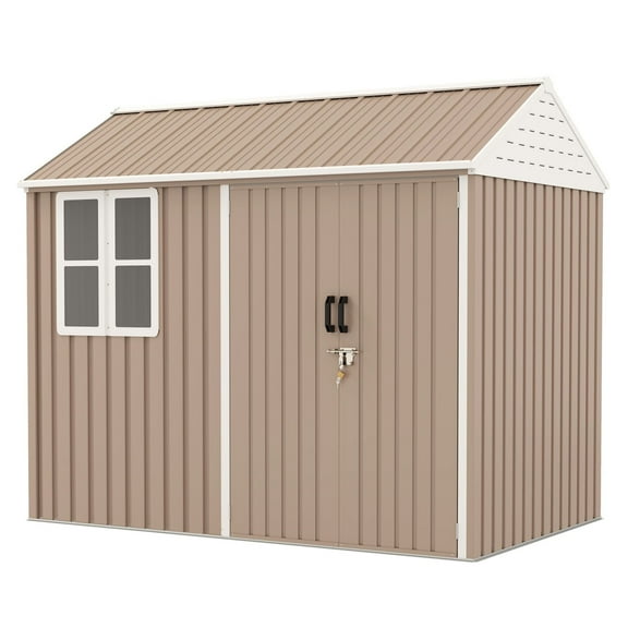 8x6 Metal Garden Storage Shed, Extra Large Outdoor Tool Shed, Brown