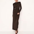 thumbnail image 2 of RXMEKW Robe Maxi à Encolure Asymétrique pour Femmes à Manches Longues, Taille Froncée, Coupe Ajustée, Couleur Unie, 2 of 9