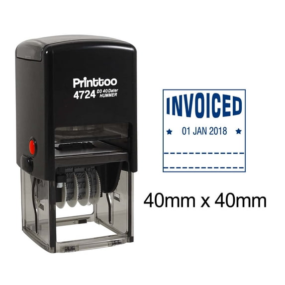 Printtoo Office Stationery Dater Stamp With Invoiced Text Self Inking Document Date Rubber Stamp-Blue