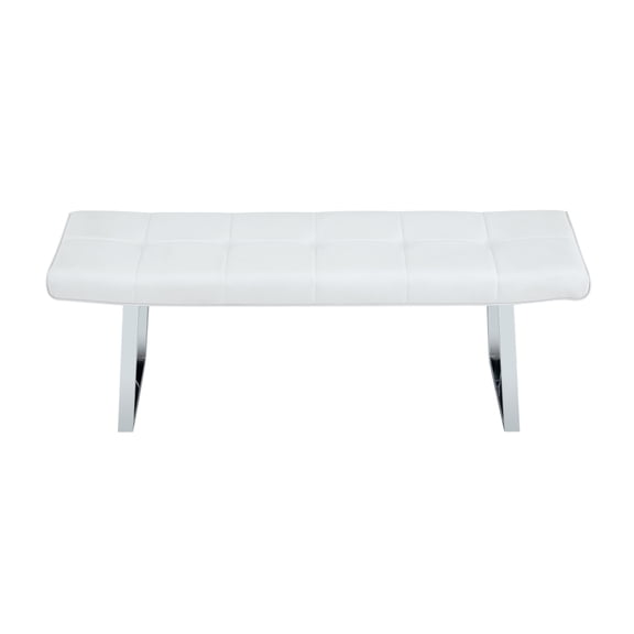 YONGKANG 51.57 Inch White Upholstered Dining Bench PU Leather Seat with Electroplated Metal Legs Modern Entryway Bedroom Bench