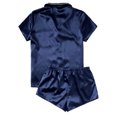 thumbnail image 4 of Ersazi Women'S Satin Casual Home Button Pajama Set Matching Pajamas Blue M, 4 of 4