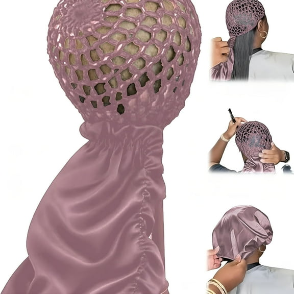 TELOLY 2026 New 2 In1 Wrap Cap Bonnet Reversible, Double Adjustable Layered Nettie Band, Extra Long Hair Silk Press Set for Curly