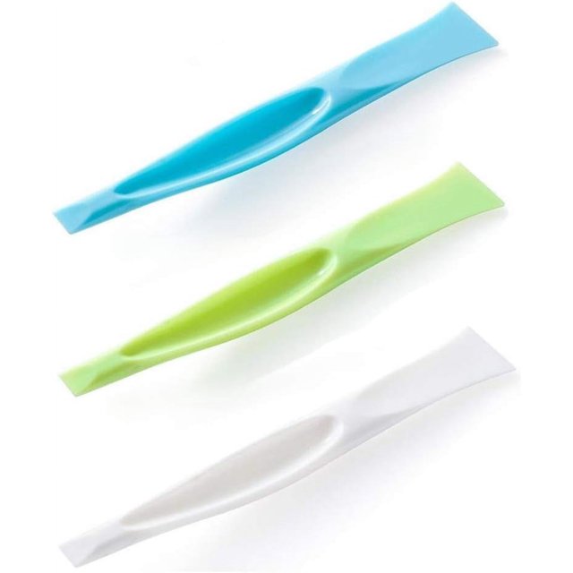 Raspador de Limpieza Herramienta de Cocina - Raspador de Parrilla de Barbacoa de Plástico Antirrayas Multifunción, Abrelatas, Etiqueta, Goma, Abridor de Botellas 3 Piezas (Verde + Azul + Bei