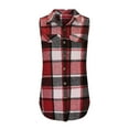 thumbnail image 4 of 2025 Women's Fall Plaid Lapel Collar Vest Tops - Sleeveless Mid-Length Single Breasted Casual Fashion Jackets Red 5XL, 4 of 5