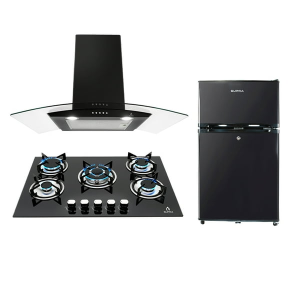 Tricombo Supra Con Campana de Pared, Parrilla Cristal Templado de 76cm y Frigobar