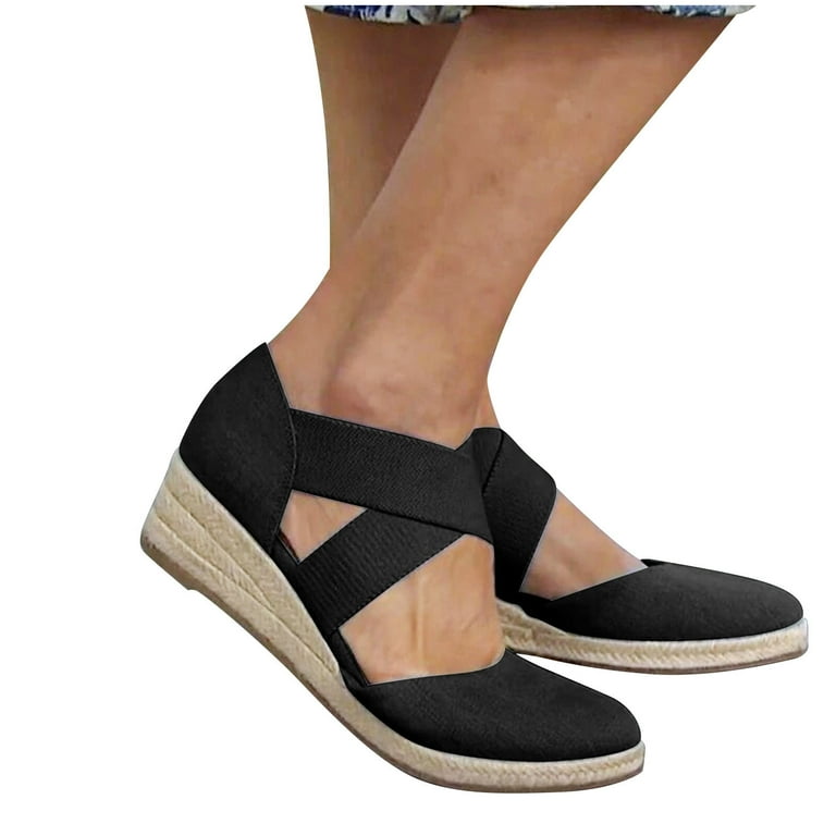 Jsezml Women s Wedge Espadrilles Criss cross Closed Toe Sandals