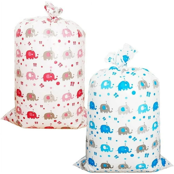 1set 2 Pcs Gift for Christmas Bag Big Gift Bags Elephant Plastic Large Capacity Present Bag Waterproof Gift Packaging with Ties Party Family Together Gathering 55x36 Inch