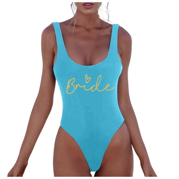 MKLEKYY Trajes De Baño Mujer 2 Piezas Women Fashion Letter Print Piece Swimsuit Sexy Bikini Swimwear Bathing Sleeveless Backless Swimsuit 2538