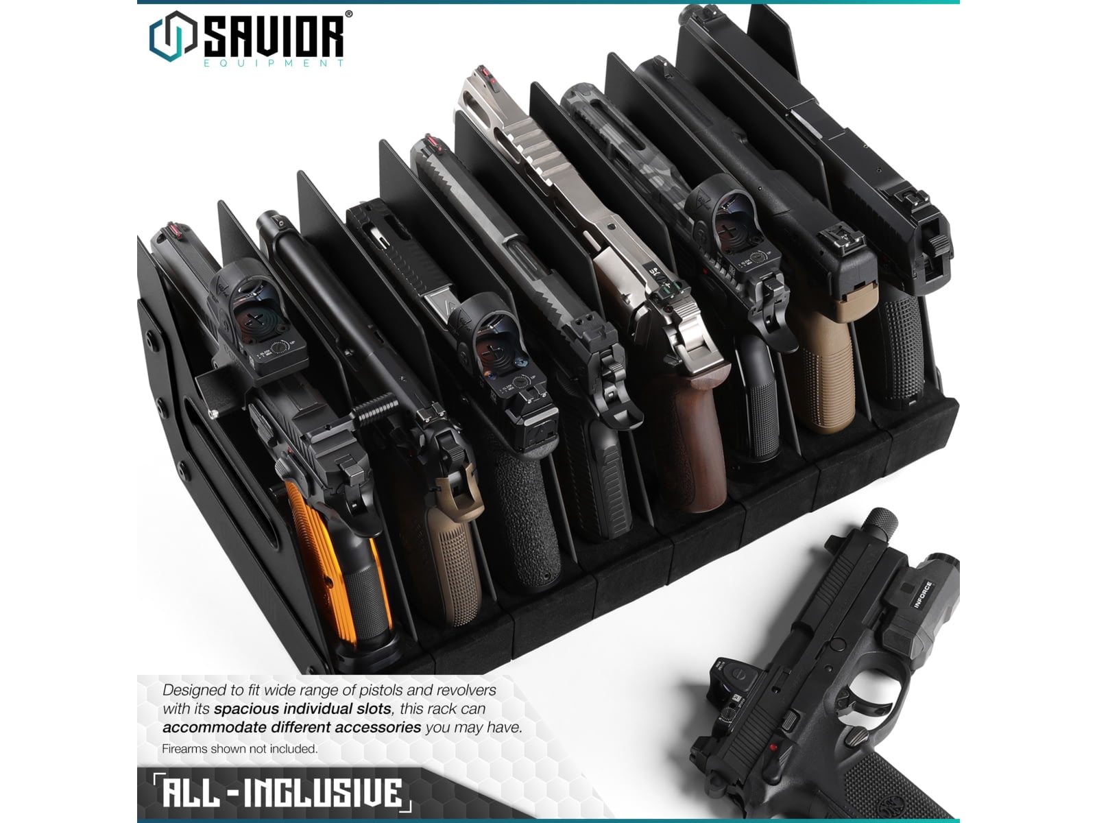 Savior Equipment 8 Slot Pistol Rack, Black, 7in H x 16.5in L x 9.5in D