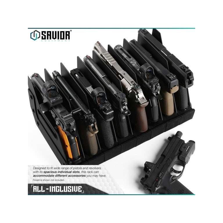 Savior Equipment 8 Slot Pistol Rack, Black, 7in H x 16.5in L x 9.5