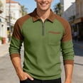 thumbnail image 2 of IWRICH Men's Waffle Quarter Zip Long Sleeve Polo Shirts Classic Color Blocking Tops Casual Collared Basic Tees with Pocket Army Green L, 2 of 4