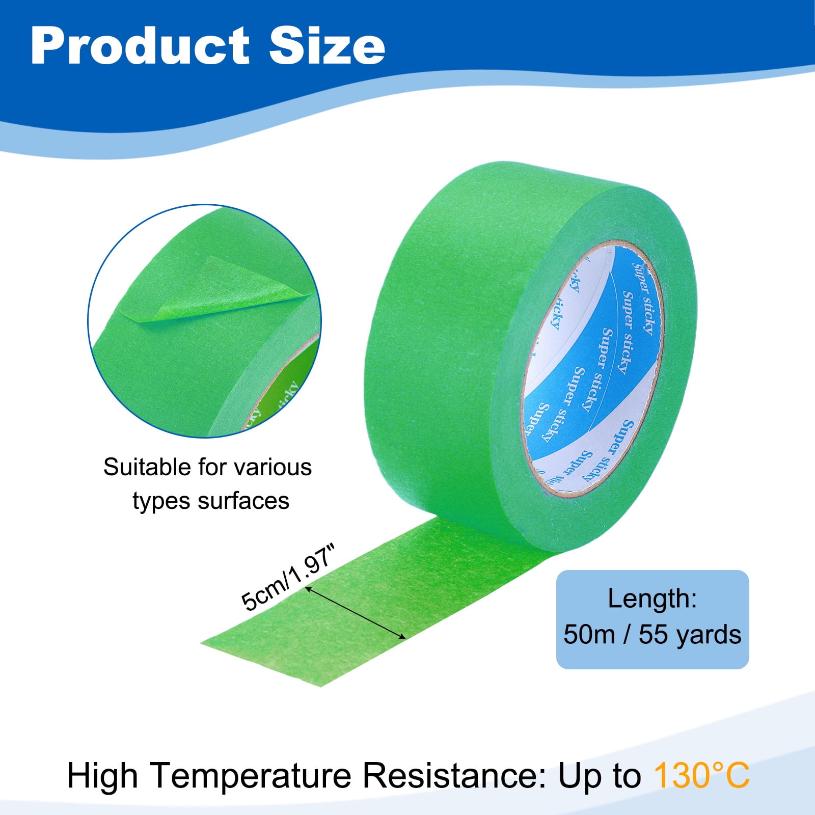 Uxcell Painters Tape, High Temperature Resistant Paint Masking Tape Adhesive for Wall Painting Craft Arts Decoration Drafting Green 1.97 Inch x 55 Yards