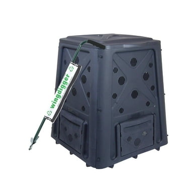 Redmon Outdoor Top Load Composter Bin Plus Aerator Tool, Black, 65 Gallon Capacity