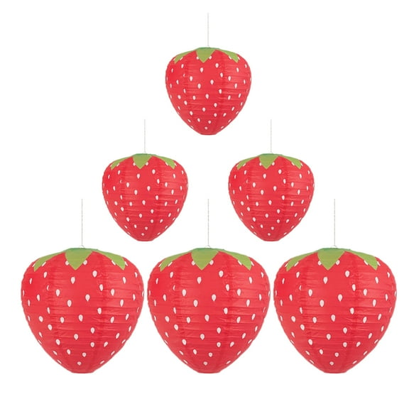 6pcs Strawberry Paper Lanterns – Hanging Fruit-Themed Decorations for Kids’ Room, Birthday Party, Wedding & Summer Events
