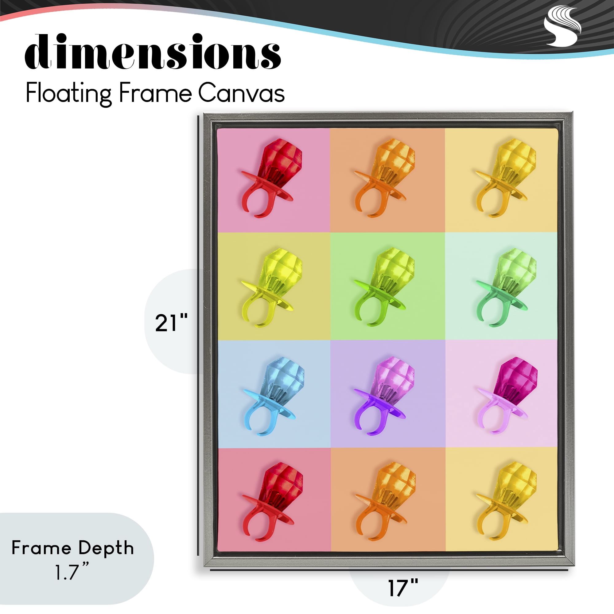 Stupell Industries Candy Gem Pop Grid Gray Framed Floater Canvas Wall Art, design by LISH Creative