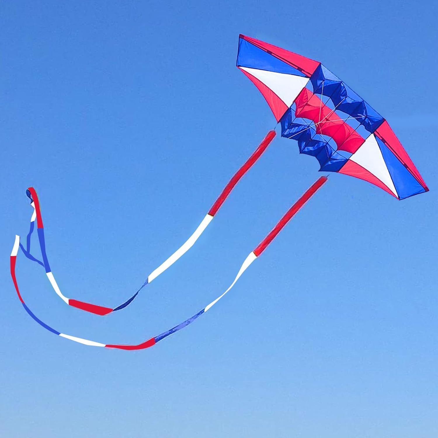 Large 98-Inch 3D Rainbow Box Kite for Adults, Super Easy Flyer with Two 49-Ft Multi-Color Tails, 300-Ft String and Handle