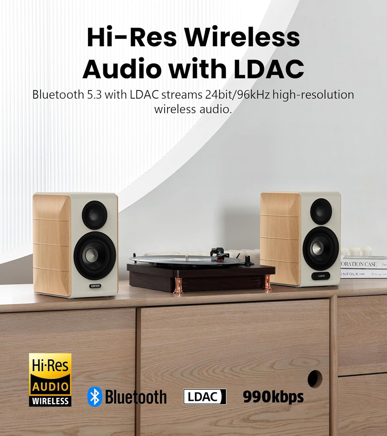 Edifier Active Bookshelf Speakers, 2.0 Computer Hi-Fi Speaker System, 88W RMS Hi-Res Audio with LDAC Bluetooth USB-C Optical Coaxial RCA Input Subwoofer Output for Record Player TV, Pair - White