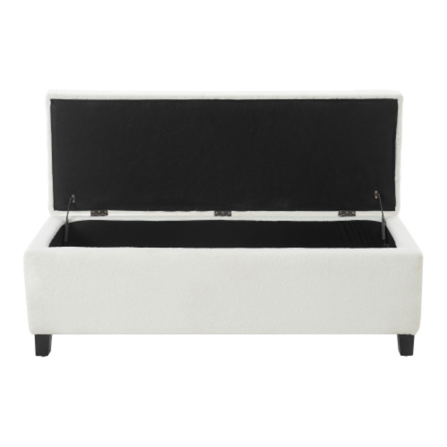Storage Ottoman Bench with Hinged Lid, White PU Upholstered Entryway Bench with Rubber Wood Legs, Bedroom Living Room Bench, 300 lbs