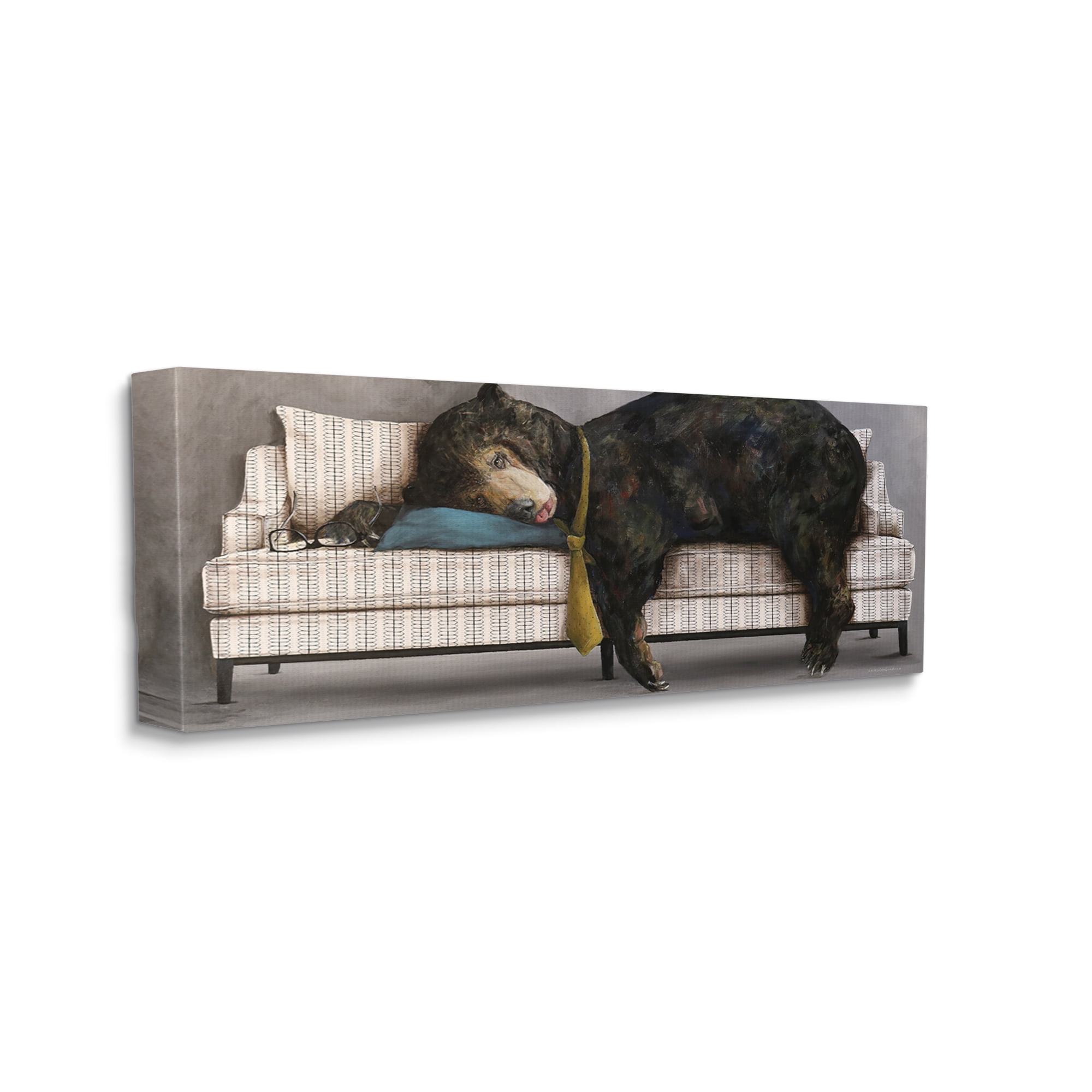 Exhausted Papa Bear Sleeping Business Tie Modern Couch 30 in x 13 in Painting Canvas Art Print, by Stupell Home Décor