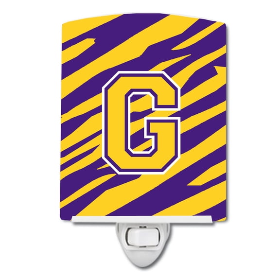 Letter G Monogram - Tiger Stripe - Purple Gold Ceramic Night Light