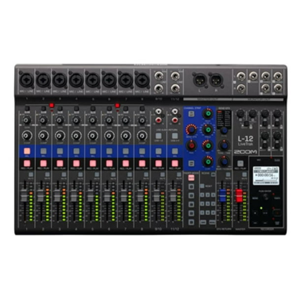 Mezcladora L-12 Pasiva 12 Canales USB Fuente Phantom Zoom Conexión XLR ó de 1/4 de pulgada