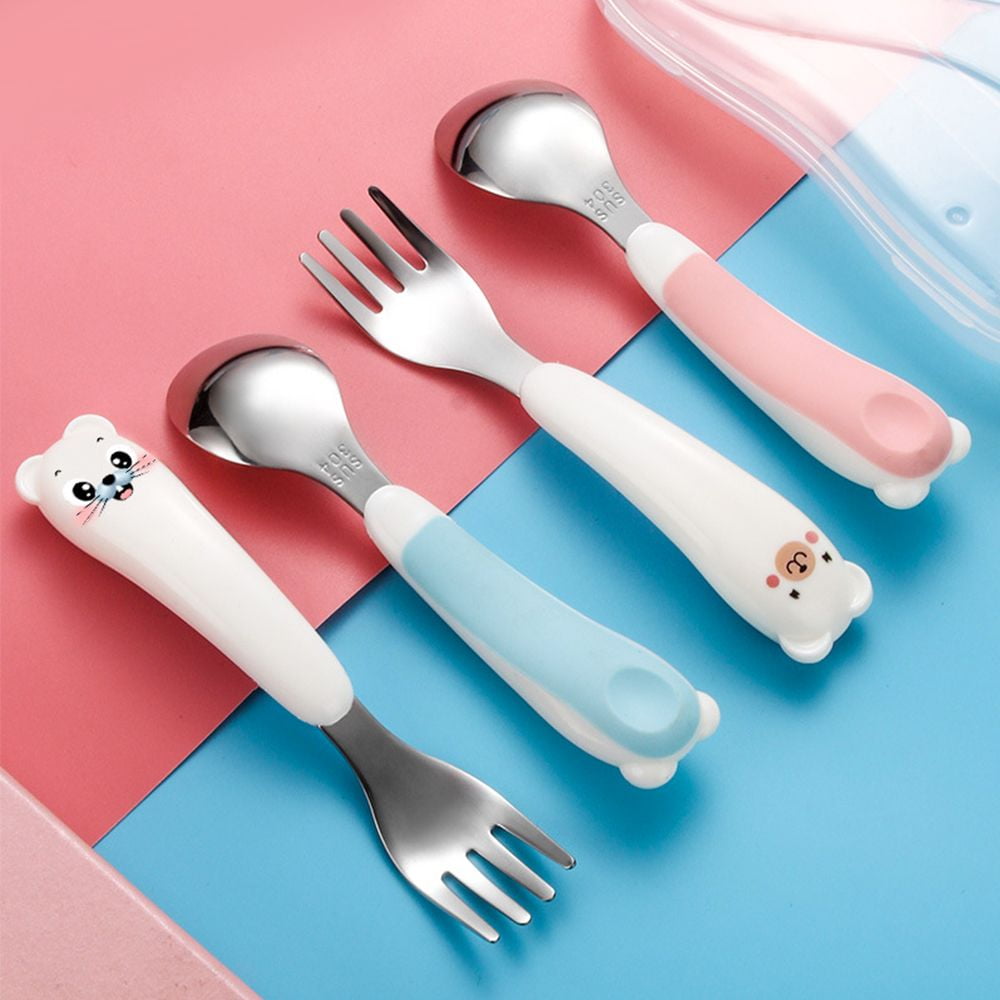 Stainless Steel Silicone Toddler Kids Cutlery Set for kids Lilac Pink MKS  Miminoo