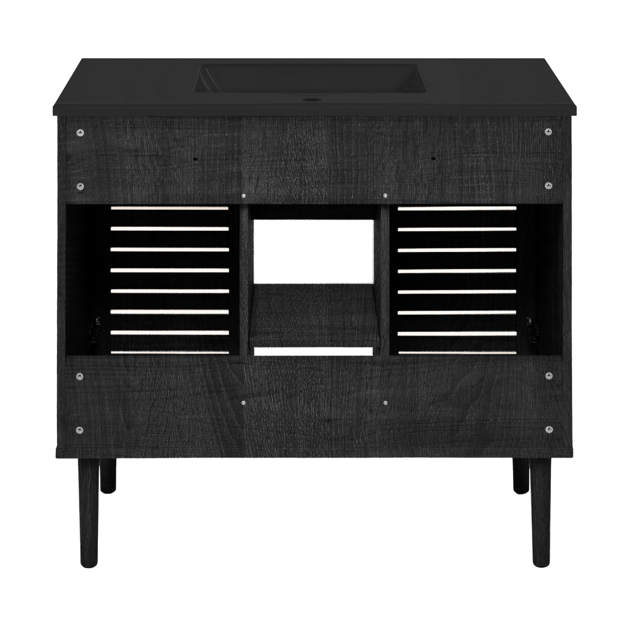 Bron 36" Freestanding Bathroom Vanity in Black Oak with Black Sink Top