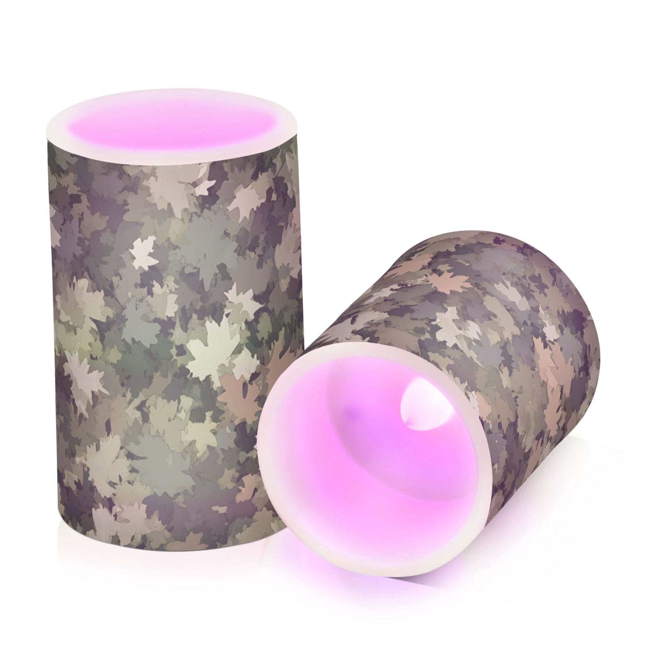 Dark Green Leaf Camouflage Flickering Flameless Candles Battery Operated with Remote Timer LED Pillar Candles Set of 2