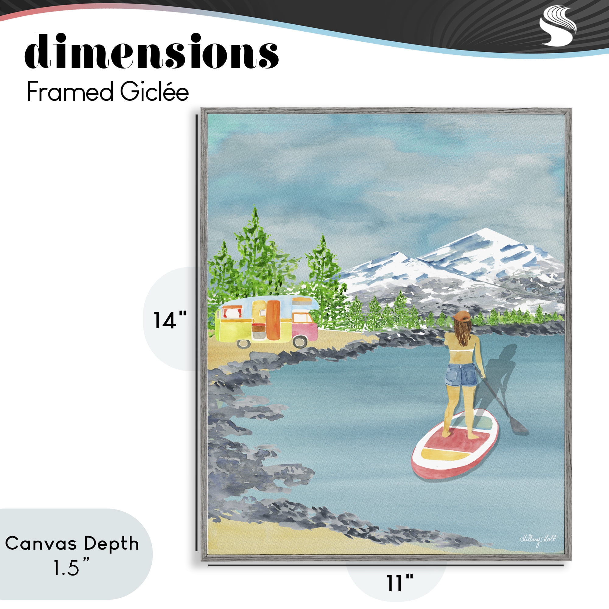 Stupell Industries Lake Tahoe Paddle Boarding Gray Framed Giclee Art, design by Hillary Holt