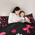 thumbnail image 5 of Homewish Cartoon Cherry Fruit Queen Comforter Set for Kids, Black Red Bowknot Bedding Sets, Kawaii Flower Floral Reversible Bedding Comforter Set, Lightweight Room Decor, 3 Pieces, 5 of 8