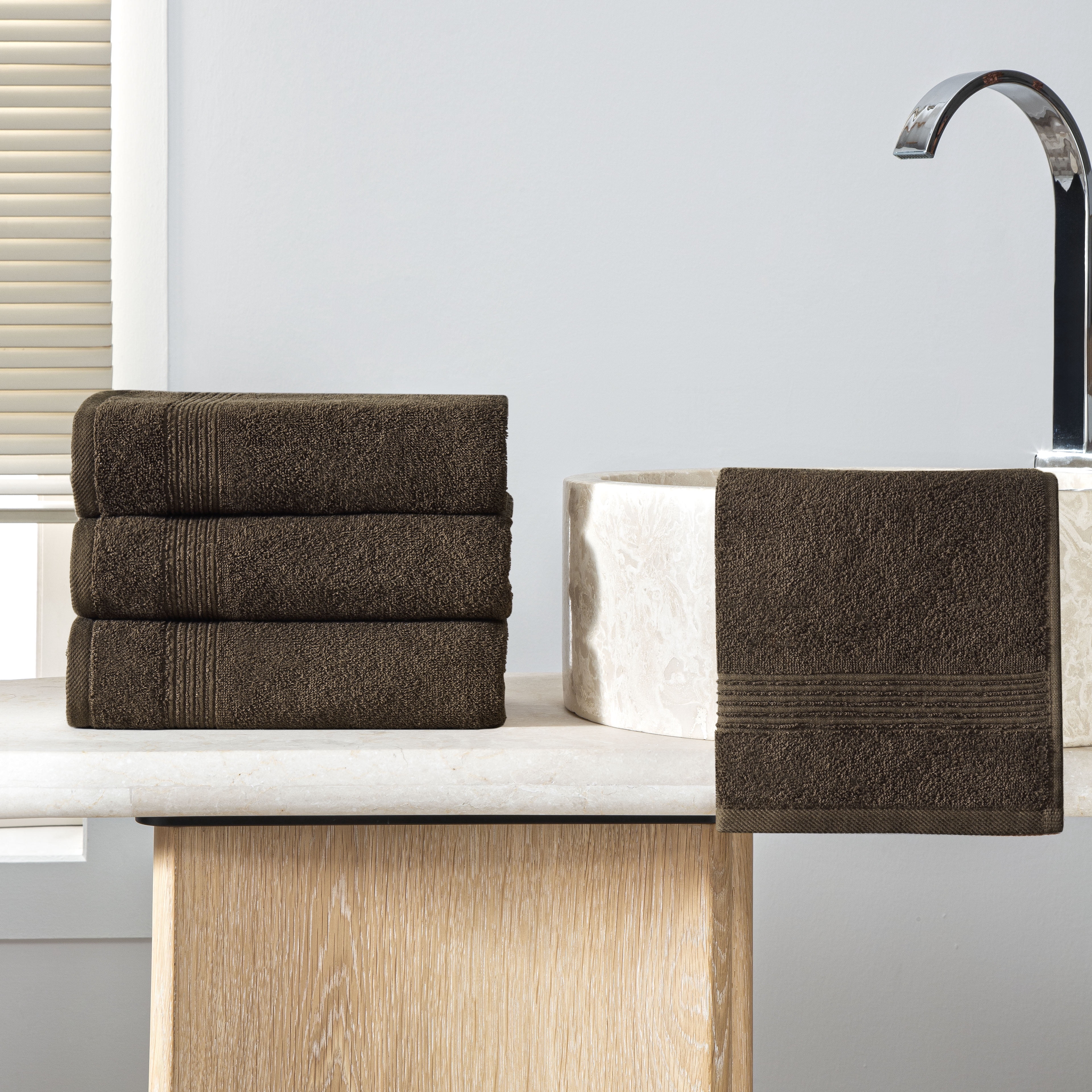 Ozdilek 4-Piece Hand Towels Set, 16x30" 100% Turkish Cotton, Quick-Dry, Lightweight & Absorbent Hand Towels, Soft Hotel Quality Hand Towels for Face, Gym, Spa, Chocolate