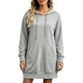 thumbnail image 2 of Helii Hoodie Dress Women Oversized Long Sleeve Sweatshirt Dress Mid Thigh Casual Pullover Hooded Tunic with Pockets Soft Comfy Loose Fall Winter Lounge Dress 8 Colors, 2 of 9