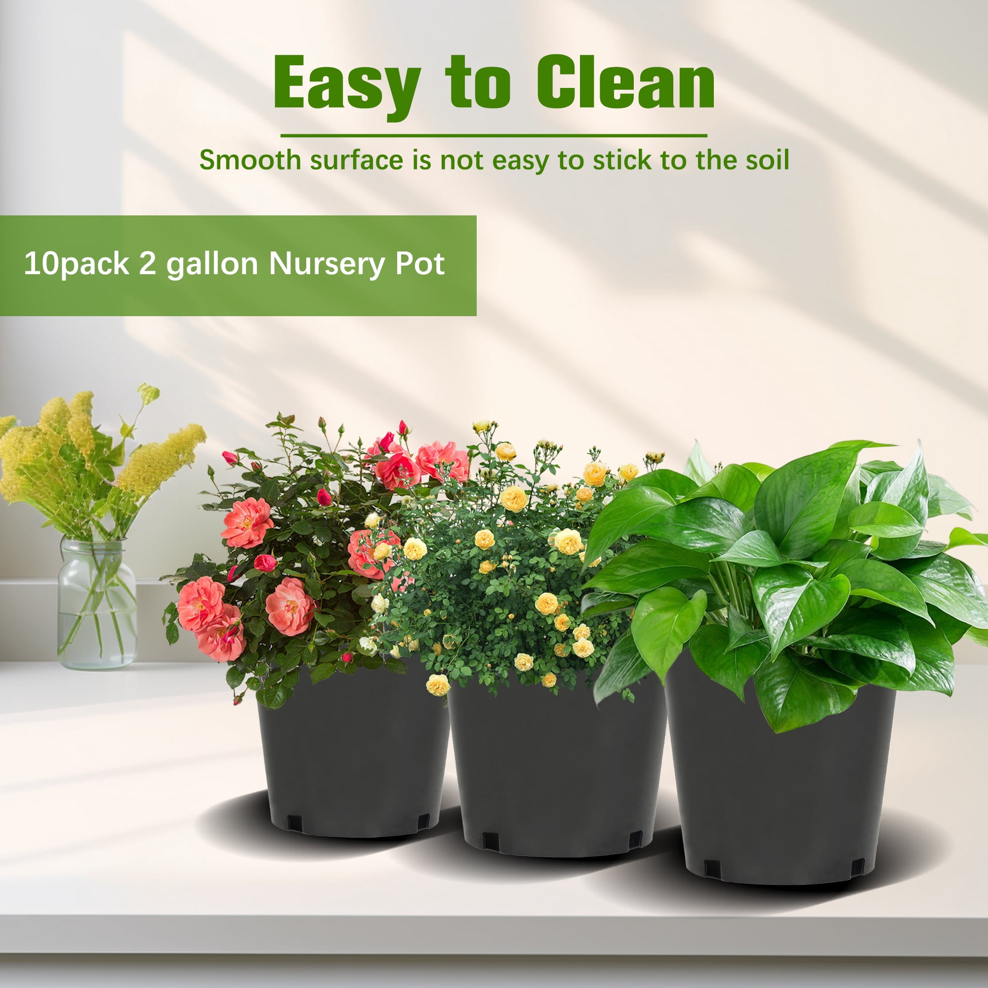 hostic 10Pcs 2gal Premium Black Nursery Pot Plant Container Garden Planter Pots Plastic