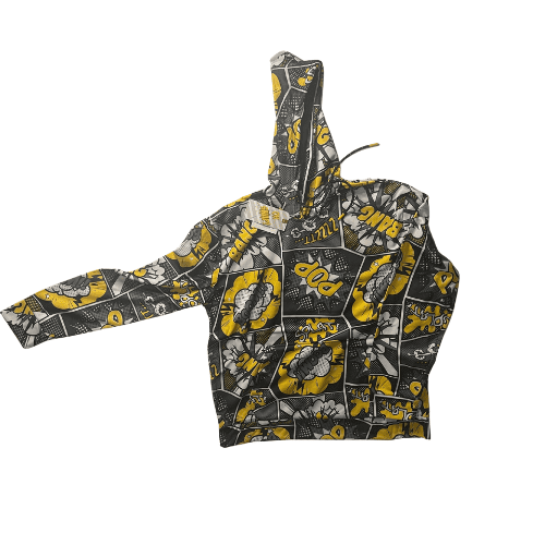 OH SNAP! Pop Art Hoodie Comic Print Yellow Black Graphic Pullover Size Medium