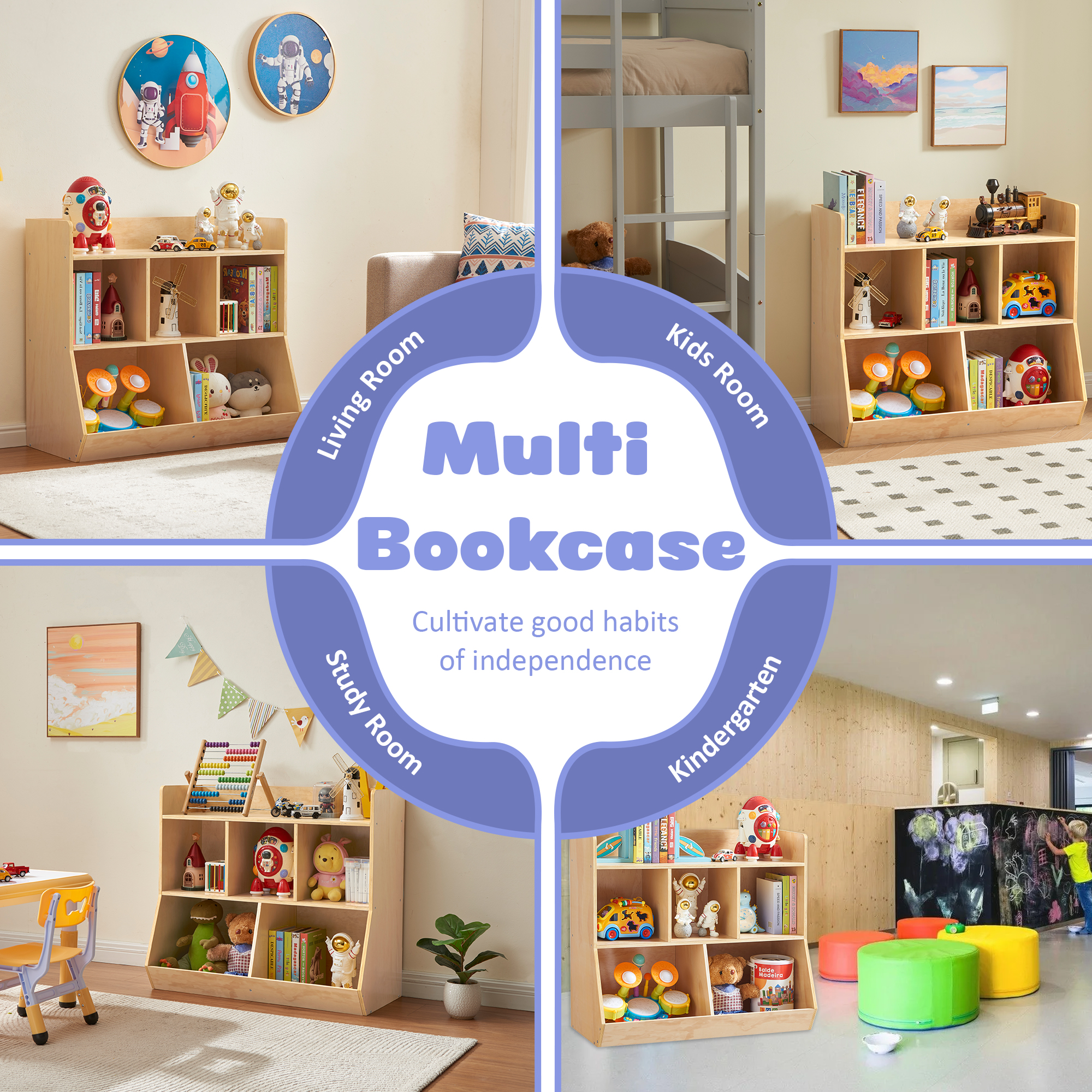 Montessori Storage Cabinet, Wooden Toy & Book Organizer with Tilted Open Cubby Shelf, 150LBS Heavy Duty Plywood, Toddler Bookshelf for Playroom, Nursery, Kids Rooms