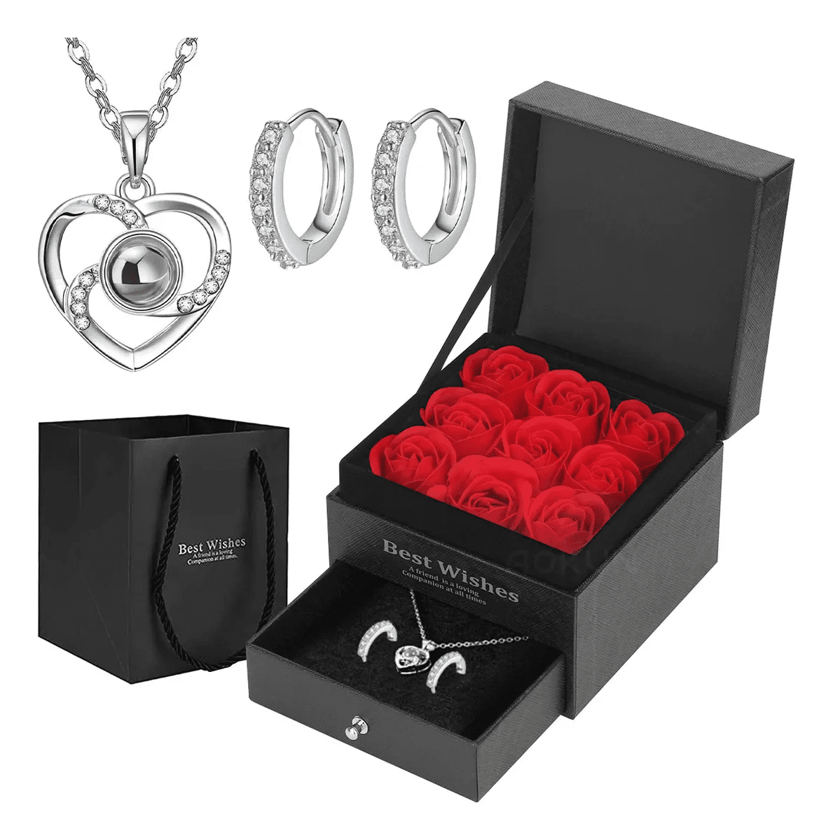 Rosas Rojas Eternas Decorativas Pendientes +collar Mujer Xtellar ...