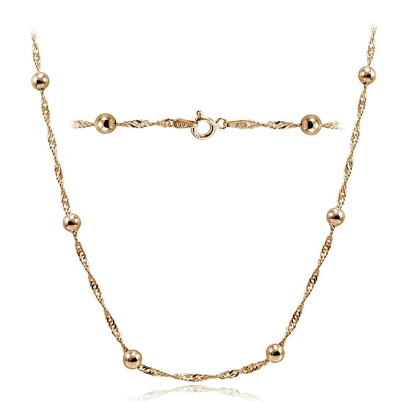 Gold Tone over Sterling Silver Italian Diamond-Cut Chain Necklace with Beads 16-Inches