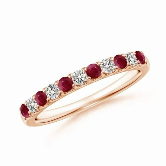Round Shape Red Ruby CZ Diamond Eternity Band Ring Women 925 Sterling Silver Rose Gold Plated July Birthstone Wedding Anniversary Gift Gemstone Jewelry