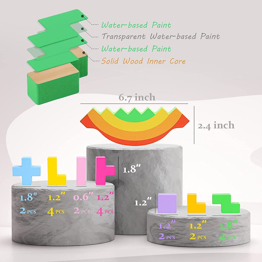 Montessori Balance Blocks Stacking Toy - Educational Wooden Blocks For Toddlers Fine Motor Skills