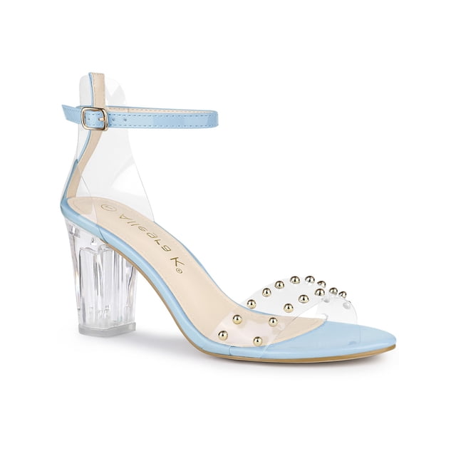 BLISSFUL STEP Sandales à Talon Bloc Transparent à Bride à la Cheville pour Femmes Bleu Ciel 6