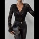 thumbnail image 5 of Blusa de Larga con Cuello Redondo y Encaje de con Bordado Floral para Mujer Negro S, 5 of 9