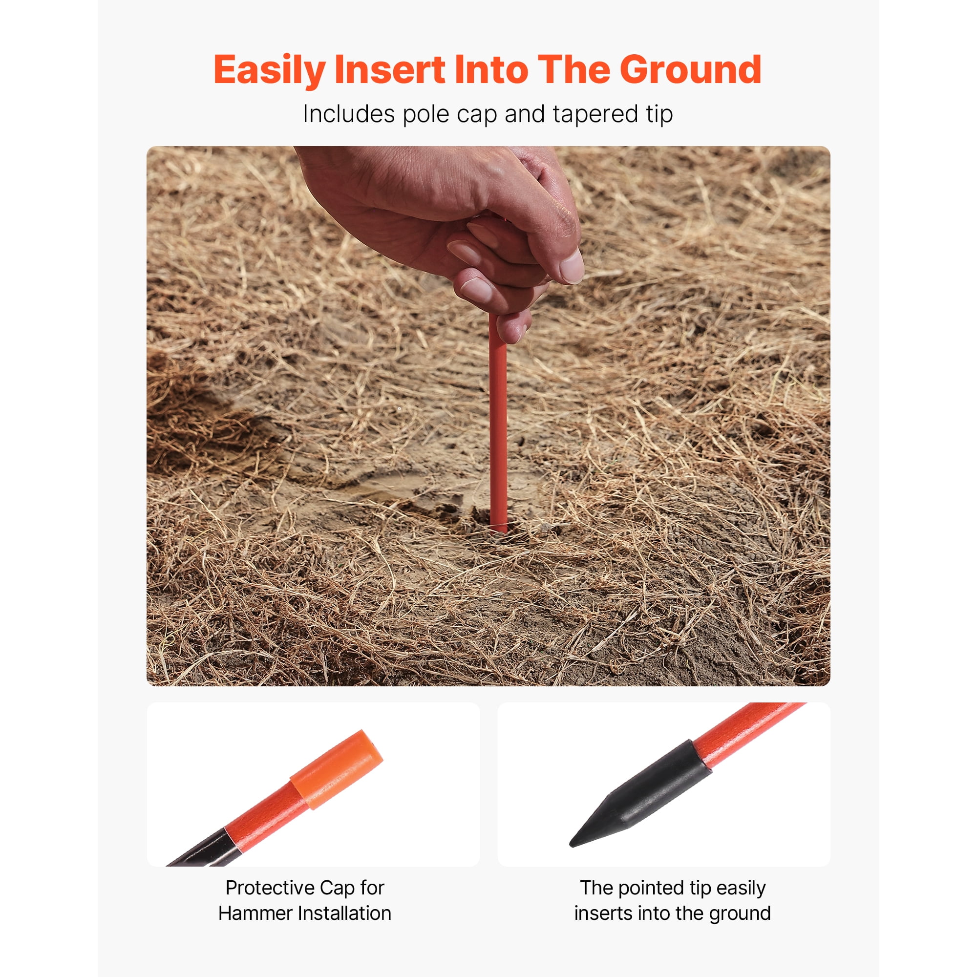 KFFKFF Driveway Markers, Set of 50, 60-Inch Length, 5/16-Inch Diameter, High-Visibility Reflective Poles with 12-Inch Steel Drill Bits, Fiberglass Snow Sticks for Parking Areas, Walkways