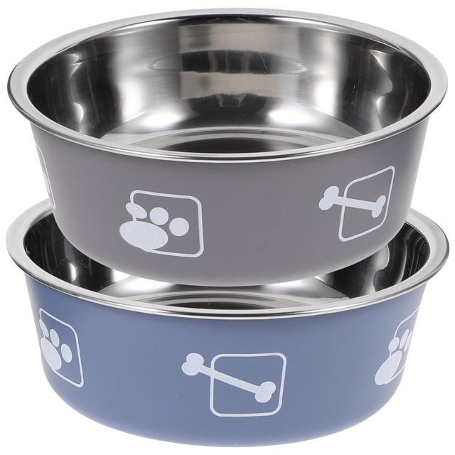 Miangastore Pet Food Holder Stainless Steel Gray with Paw and Bone Pattern 2Pcs