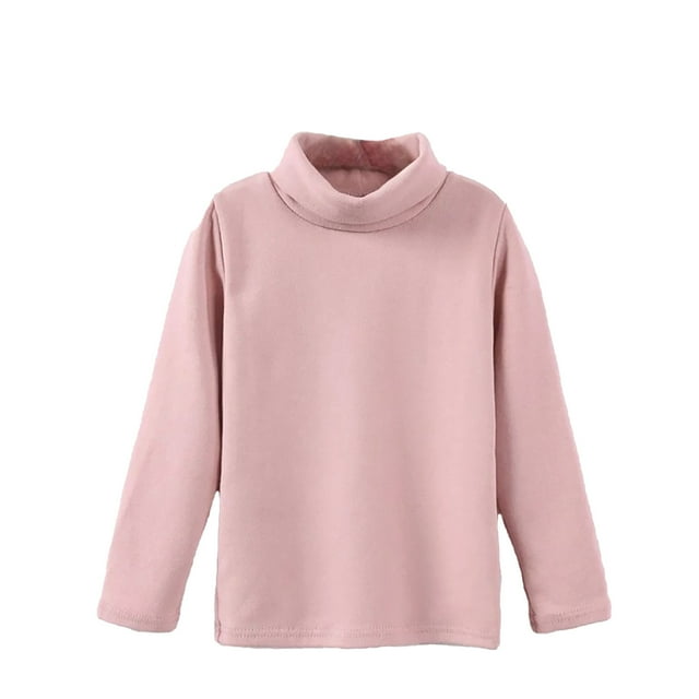 Chemises pour Fillettes Col Roulé Base Shirt 2025 Printemps Mélange Coton Manches Longues T-Shirts avec Hauts Hauts pour Filles, T-Shirts Roses 5 Ans-6 Ans