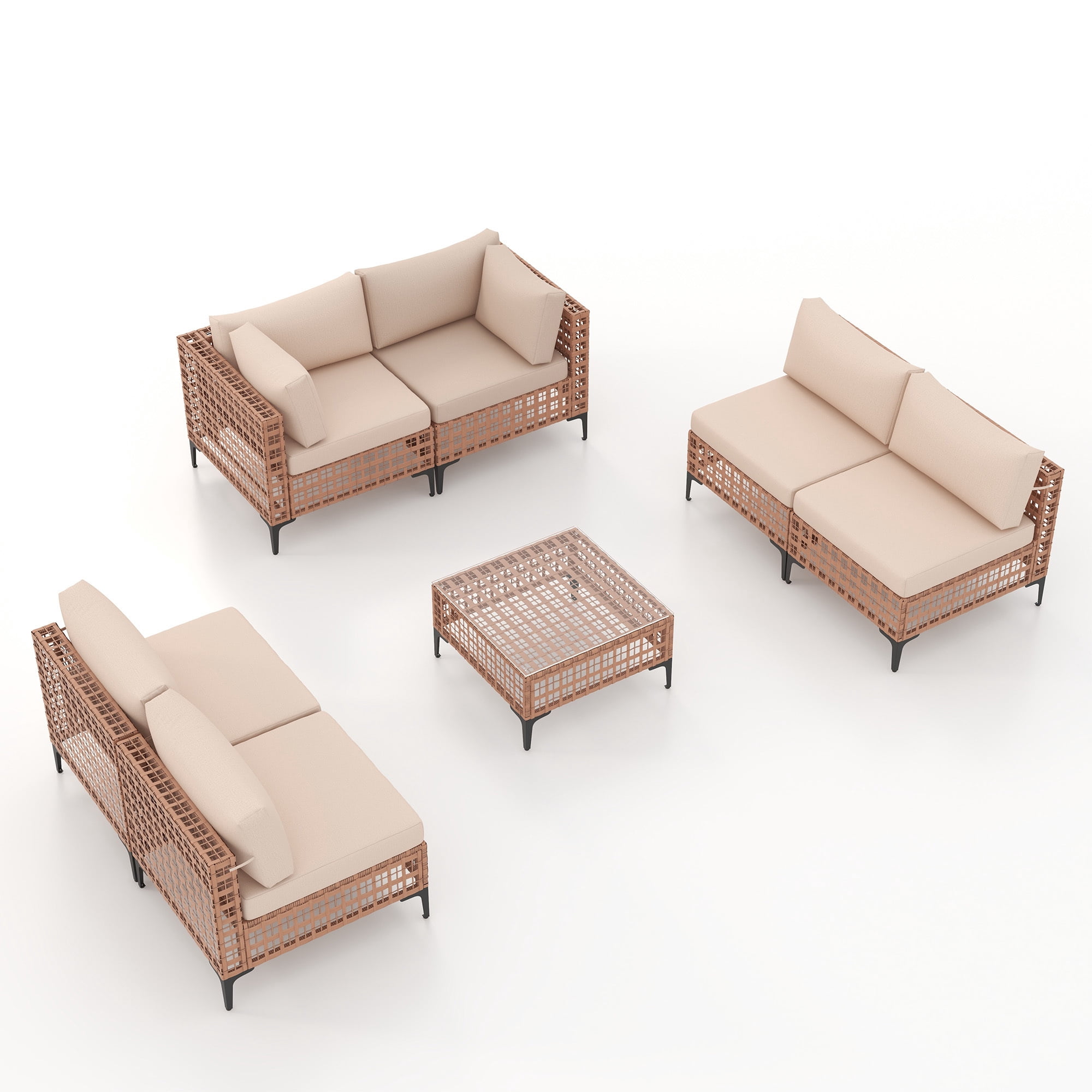 JOIVI 7 Pieces Patio Furniture Set, Outdoor Sectional Sofa Set with Cushion and Coffee Table, 7-Piece PE Rattan Conversation Set for Deck, Porch, Backyard, Off-White