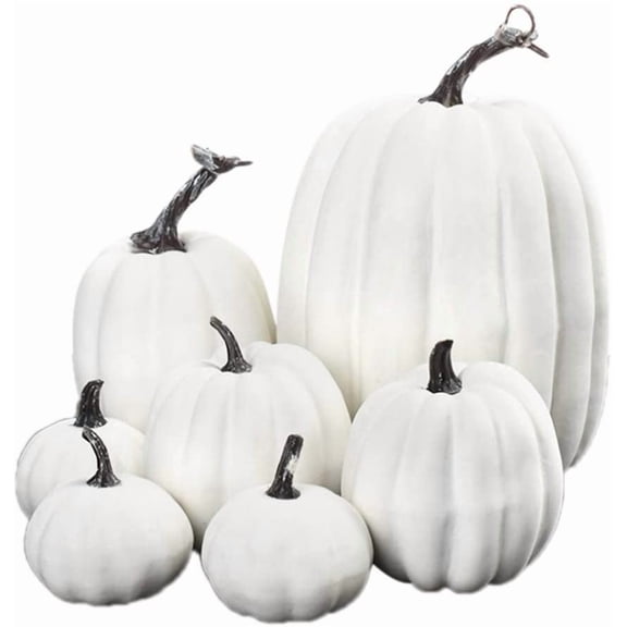 7PCS Thanksgiving White Pumpkin Decorations Various Sizes Pumpkin Decorations Artificial Pumpkins Fall Autumn Decor, Suitable for Fall Harvest, Thanksgiving Party Indoor and Outdoor Decoration