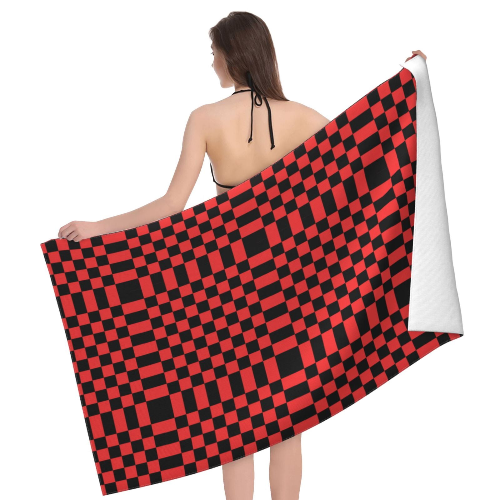 Red Black Plaid Beach Towel Sandproof Quick Dry Microfiber Bath Towels