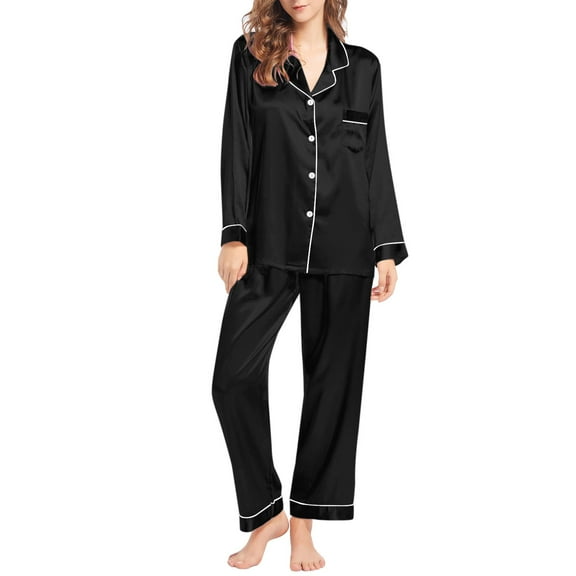 beishanbush Women Clothing Women Pajama Sets Under $10 Womens Silk Like Pajamas Long Sleeve Set Two Piece Sleepwear Button Down Nightwear Loungewear Sets