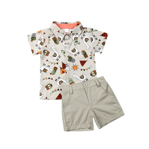 Toddler Baby Boys Alpaca Shorts Set Short Sleeve Button Down Shirt Shorts Pants 2 Pieces Infant Summer Clothes Outfits